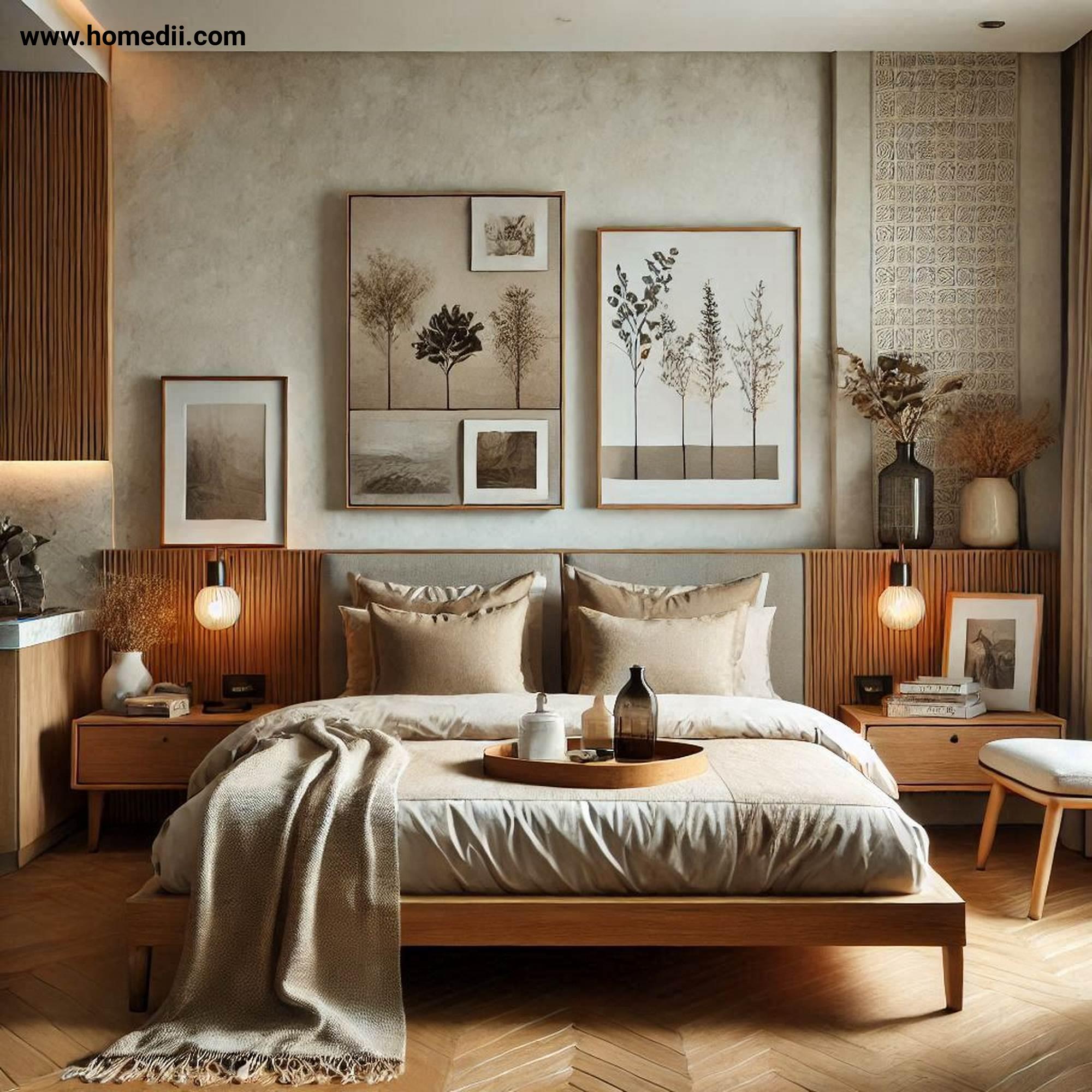 Modern Bedroom Tips - Use Natural Materials with Wooden Furniture, Stone Accents, Linen Bedding!