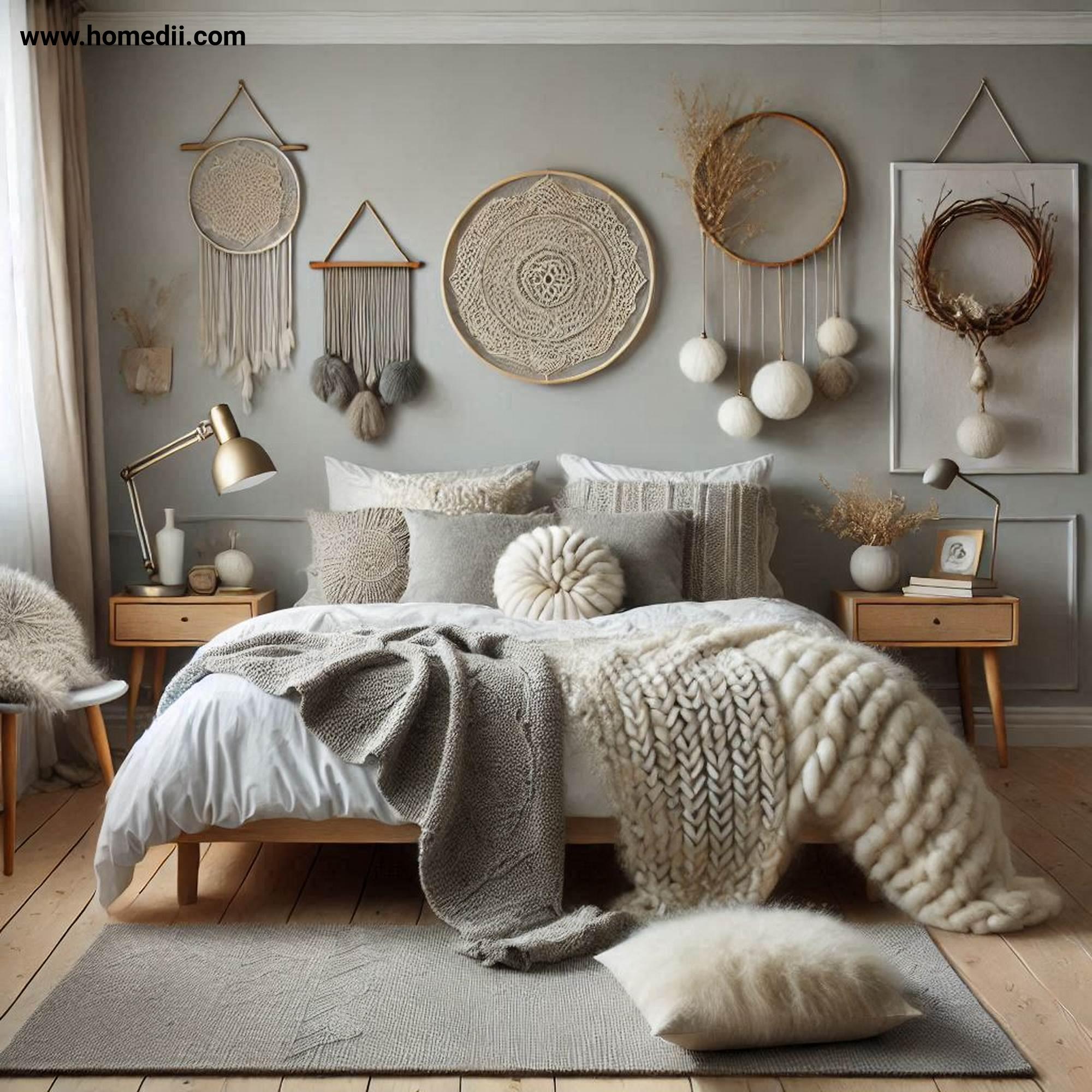 Scandinavian Bedroom - Add Cozy Textiles with Knitted Throws, Plush Cushions, Soft Rugs!