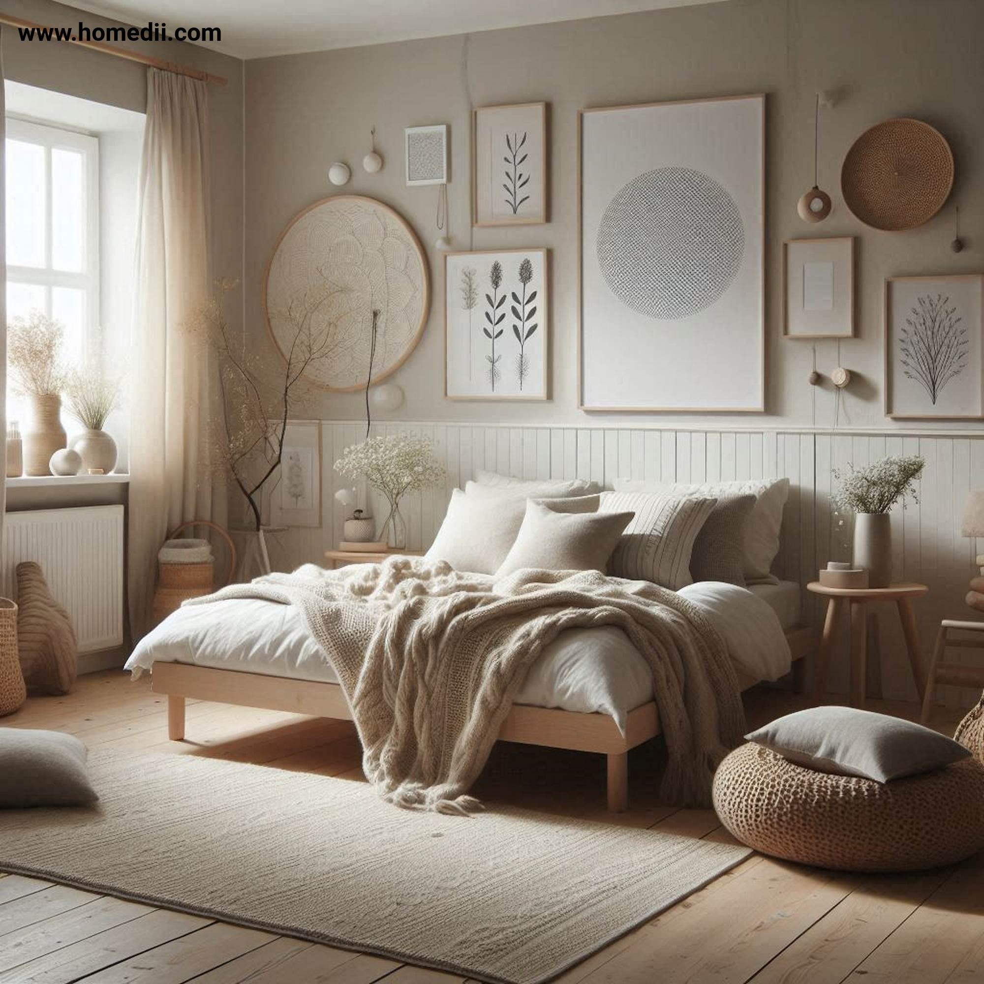 Scandinavian Bedroom - Add Cozy Textiles with Knitted Throws, Plush Cushions, Soft Rugs!