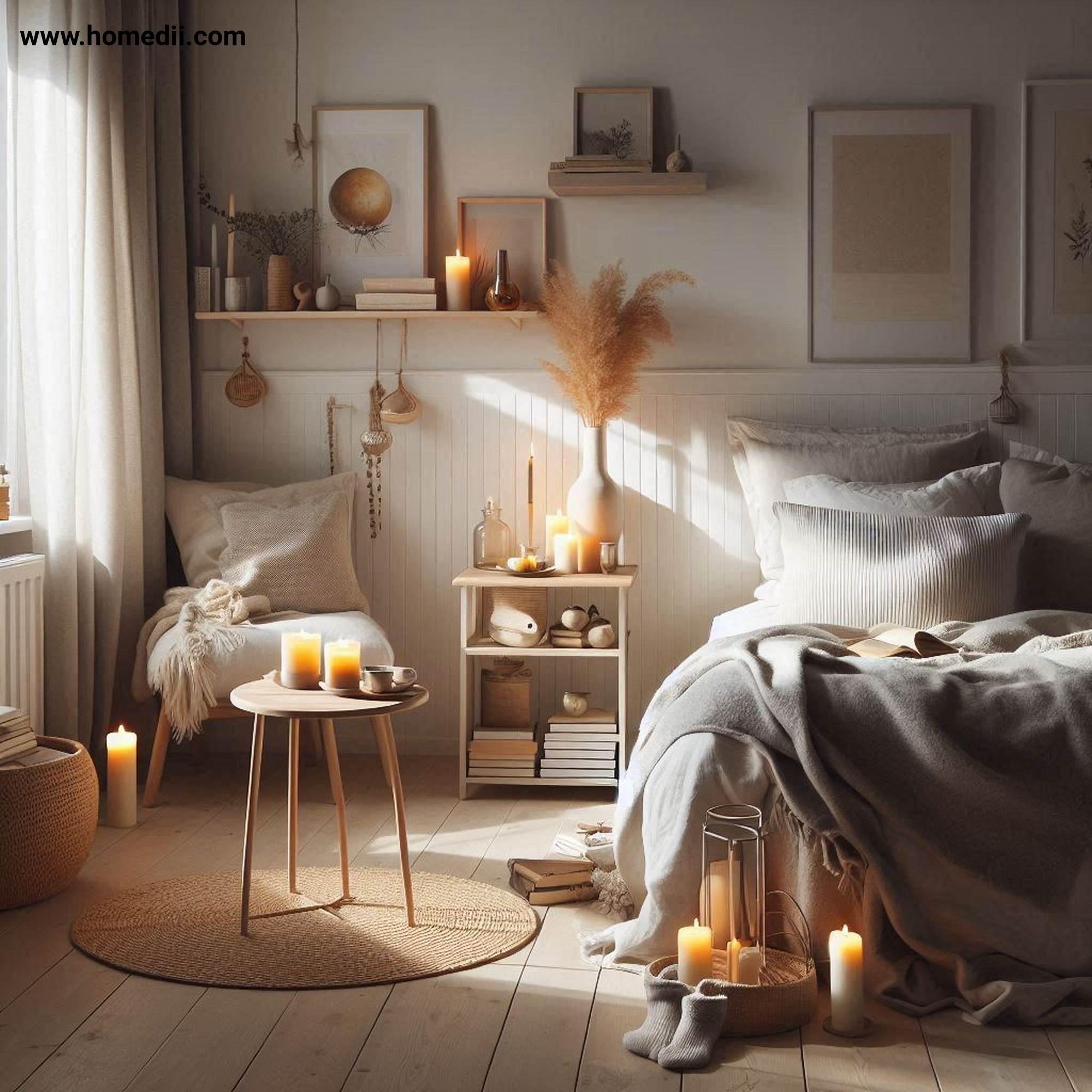 Scandinavian Bedroom - Create A Sense Of Hygge with Candles, Soft Blankets, Reading Nook!