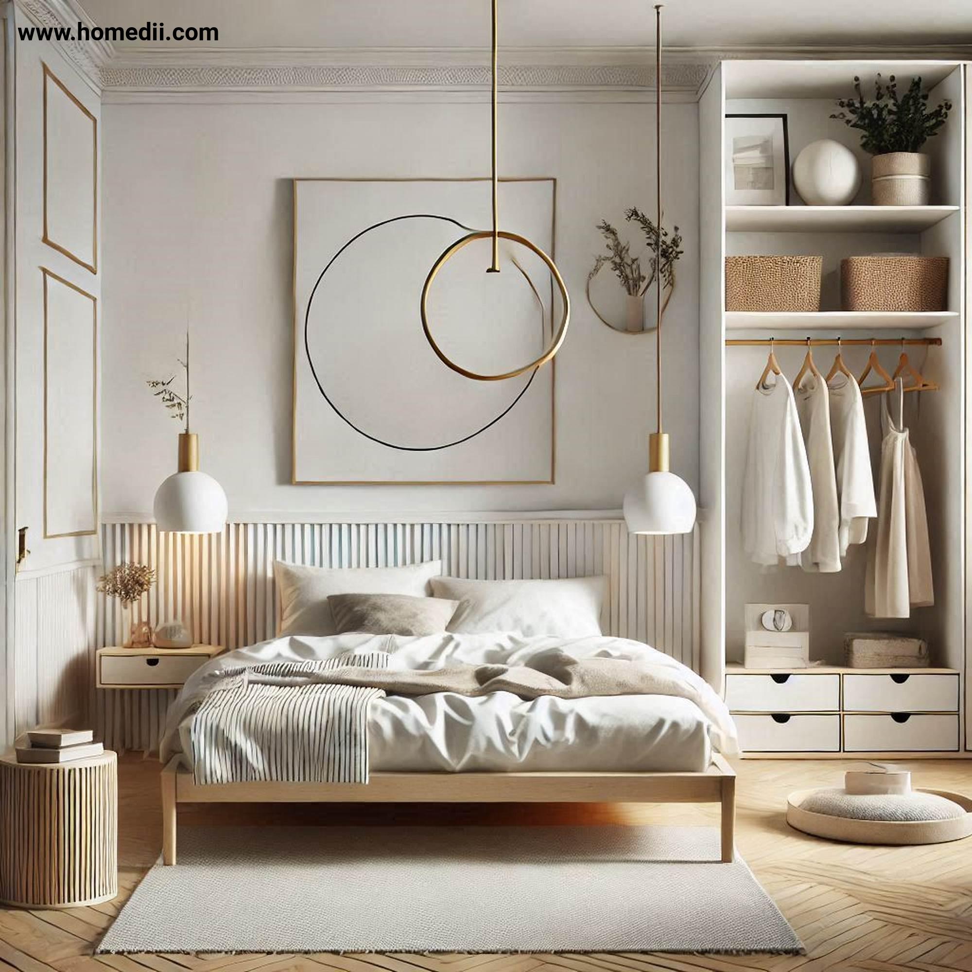 Scandinavian Bedroom - Focus On Functional Furniture with Platform Bed, Minimalist Nightstands, Sleek Wardrobe, Smart Storage!