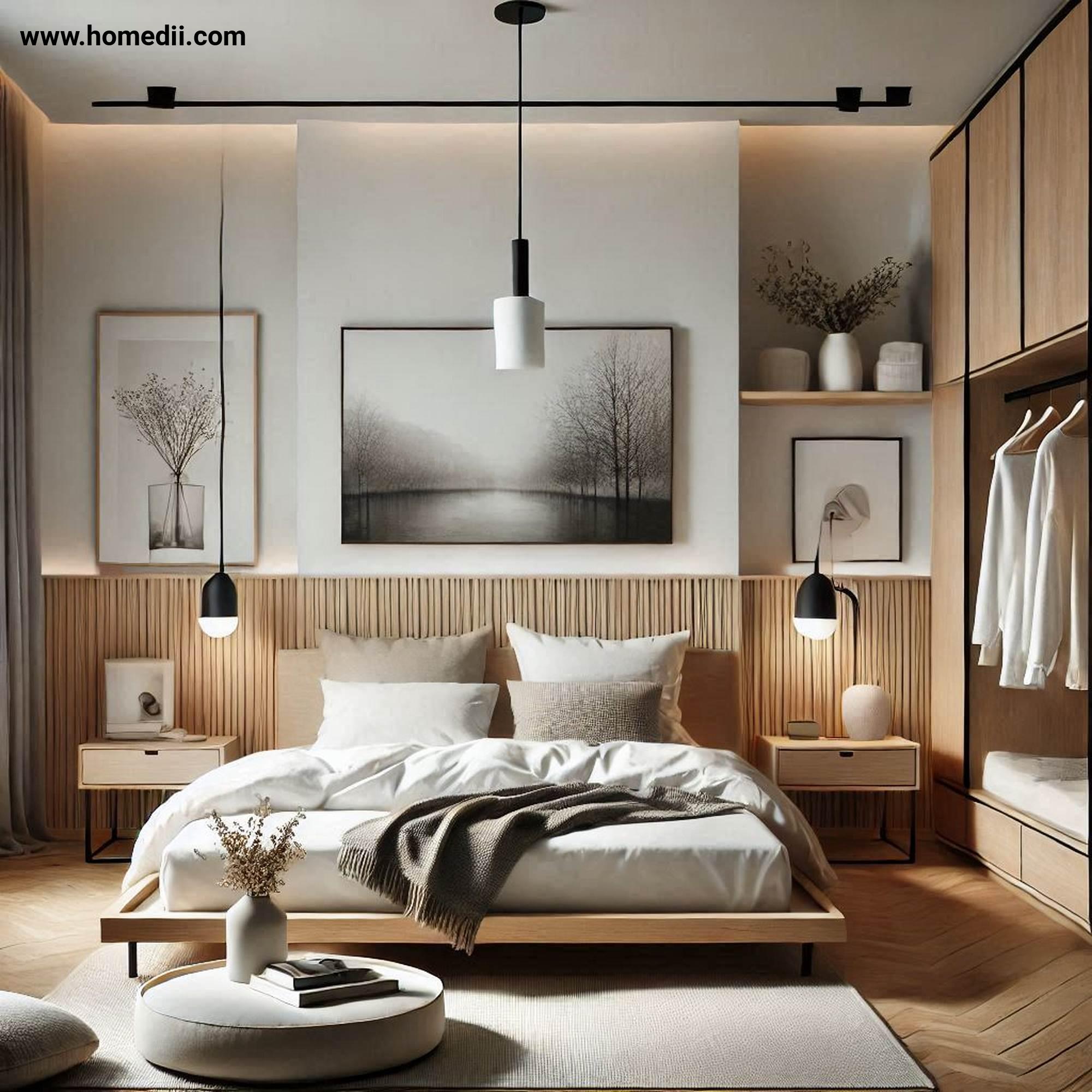 Scandinavian Bedroom - Focus On Functional Furniture with Platform Bed, Minimalist Nightstands, Sleek Wardrobe, Smart Storage!