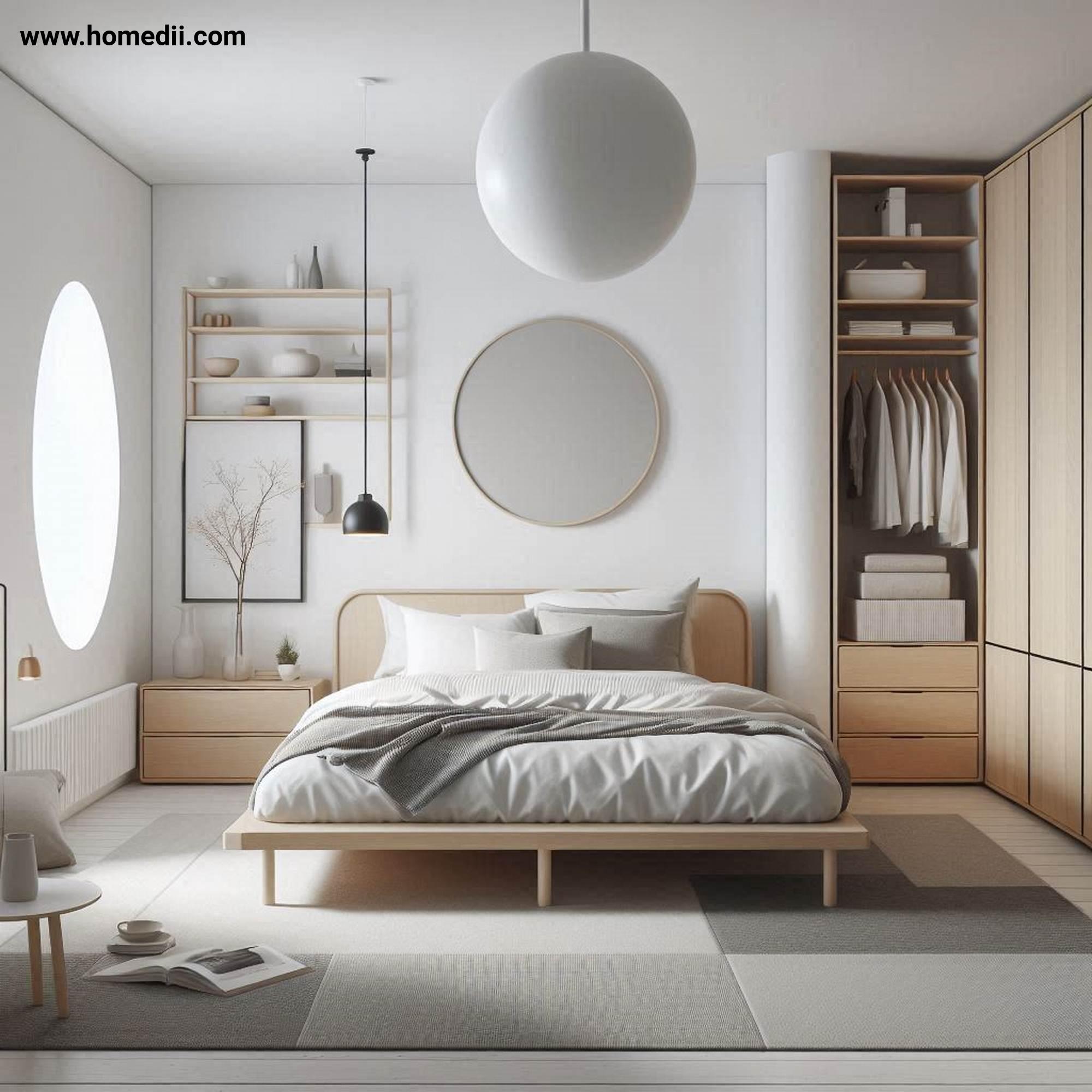 Scandinavian Bedroom - Focus On Functional Furniture with Platform Bed, Minimalist Nightstands, Sleek Wardrobe, Smart Storage!