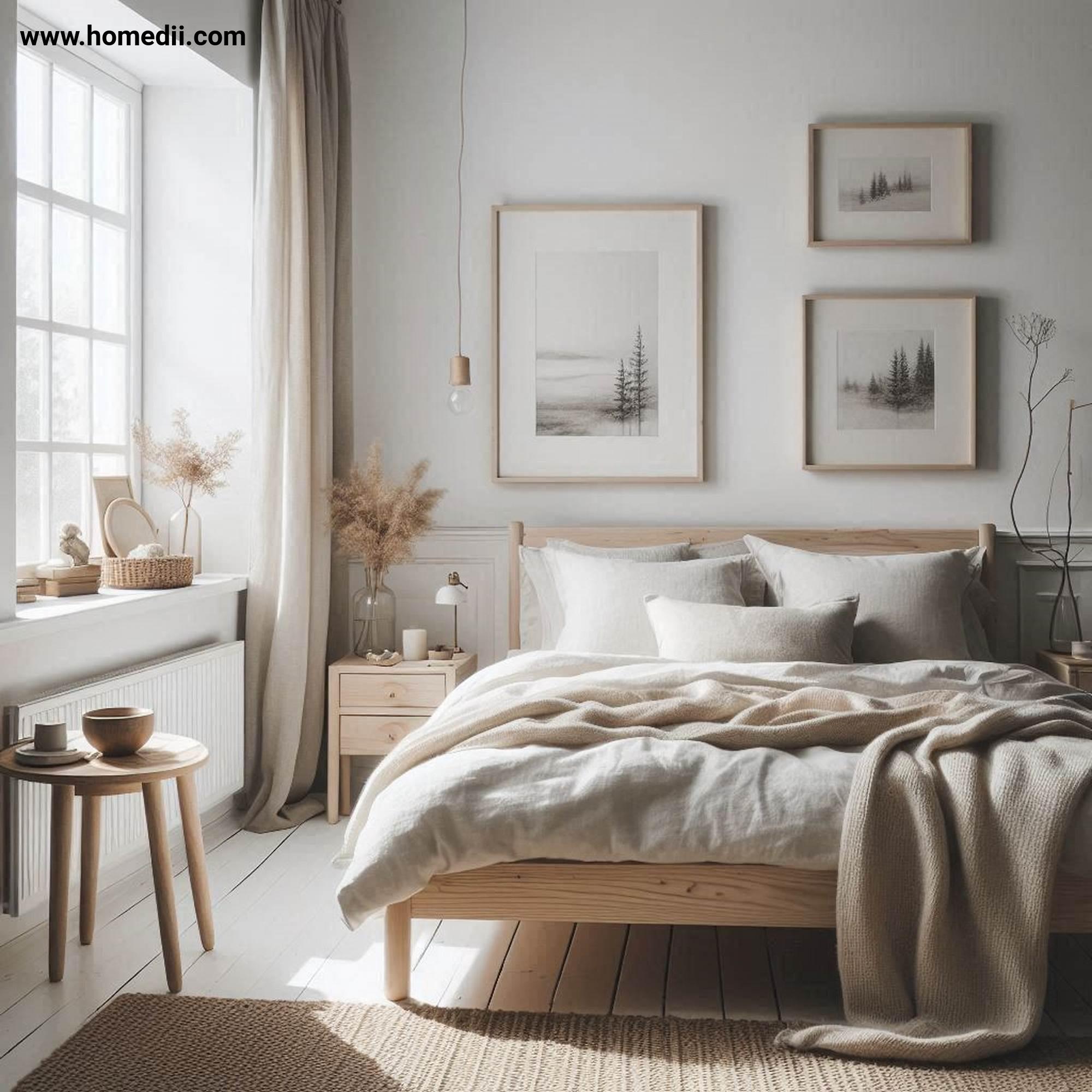 Scandinavian Bedroom - Incorporate Natural Materials with Wooden Furniture, Linen Bedding, Woolen Throws!