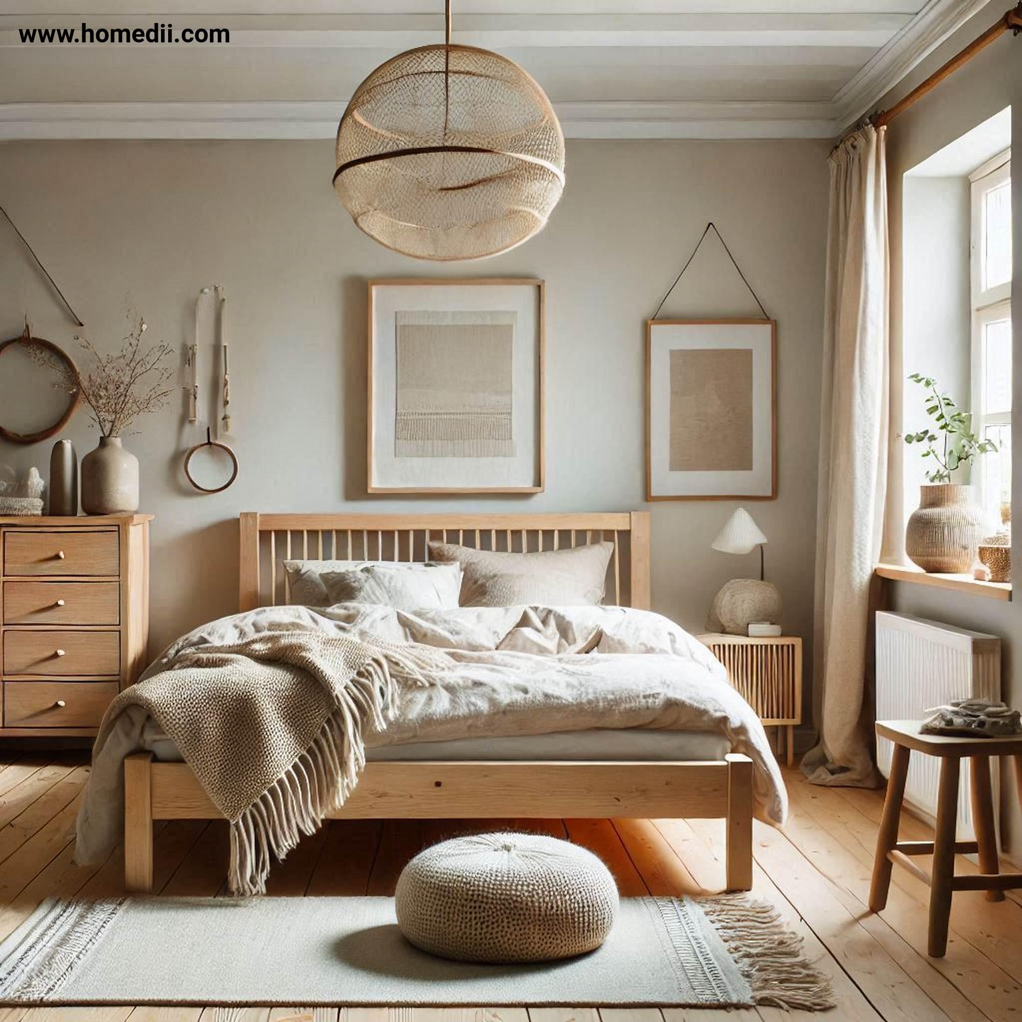 Scandinavian Bedroom - Incorporate Natural Materials with Wooden Furniture, Linen Bedding, Woolen Throws!