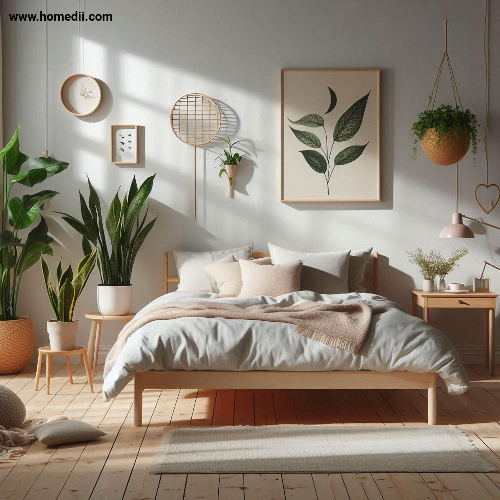 Scandinavian Bedroom - Incorporate Plants And Greenery with Snake Plants, Pothos, Peace Lilies!