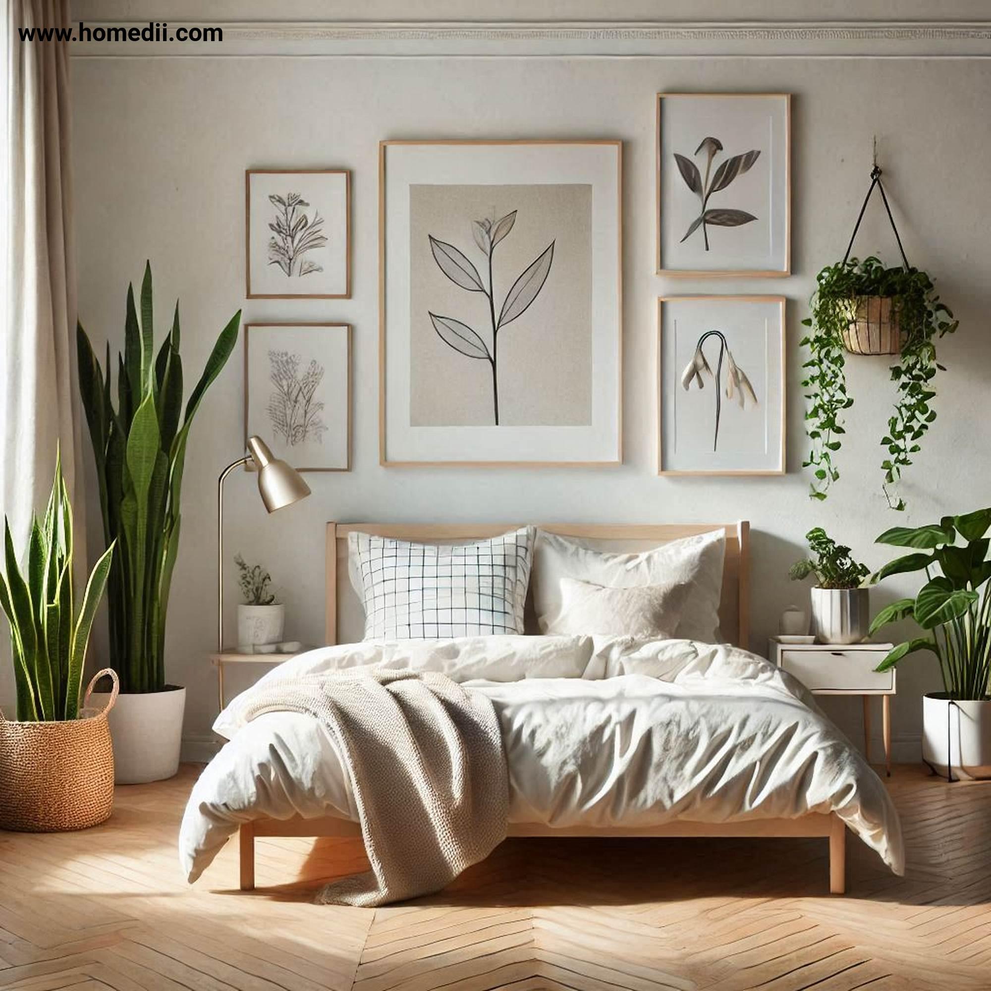 Scandinavian Bedroom - Incorporate Plants And Greenery with Snake Plants, Pothos, Peace Lilies!