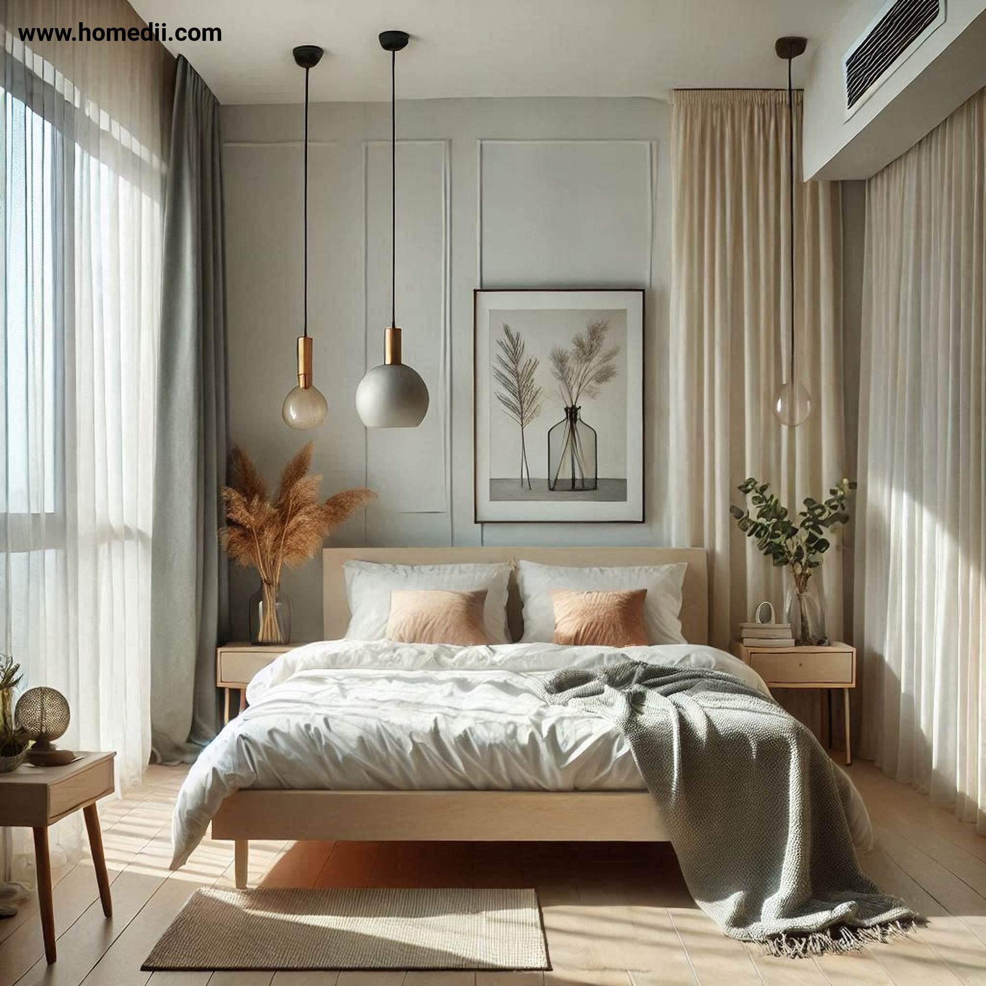 Scandinavian Bedroom - Maximize Natural Light with Sheer Curtains, Minimal Window Treatments, Natural Light!