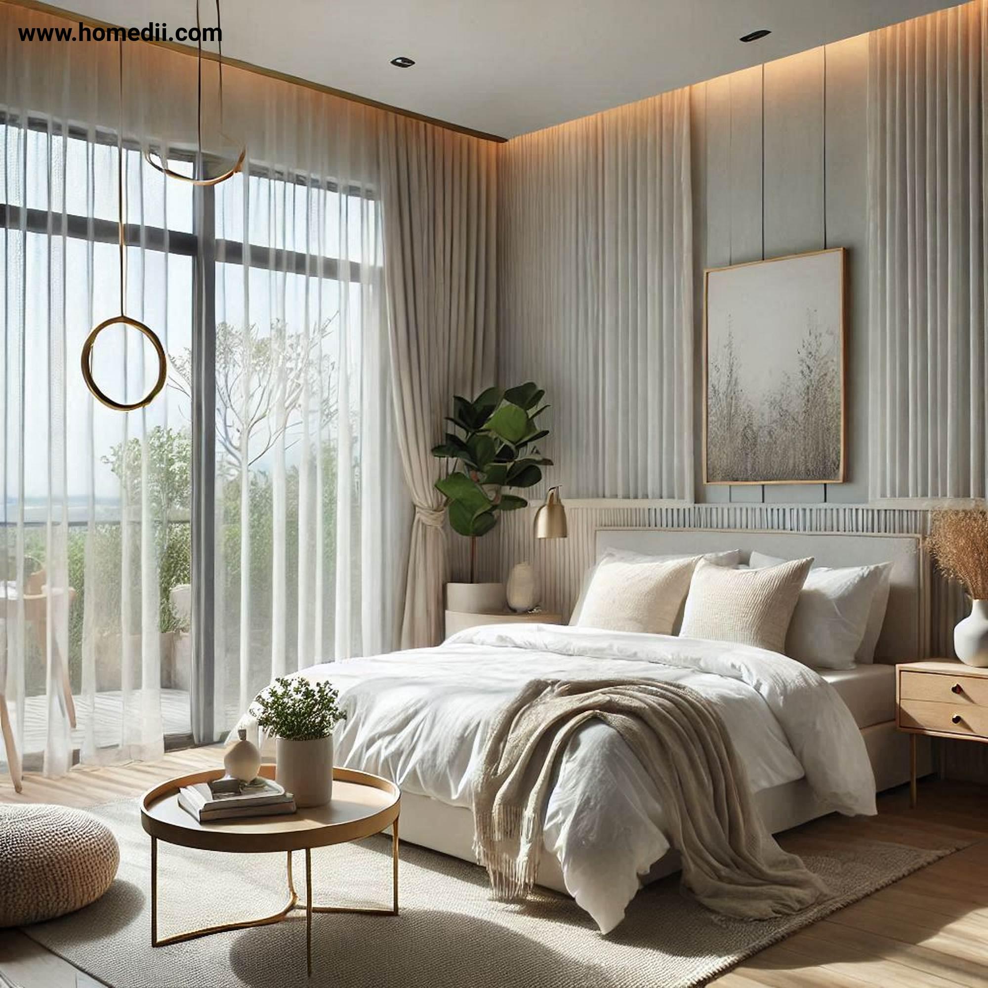 Scandinavian Bedroom - Maximize Natural Light with Sheer Curtains, Minimal Window Treatments, Natural Light!