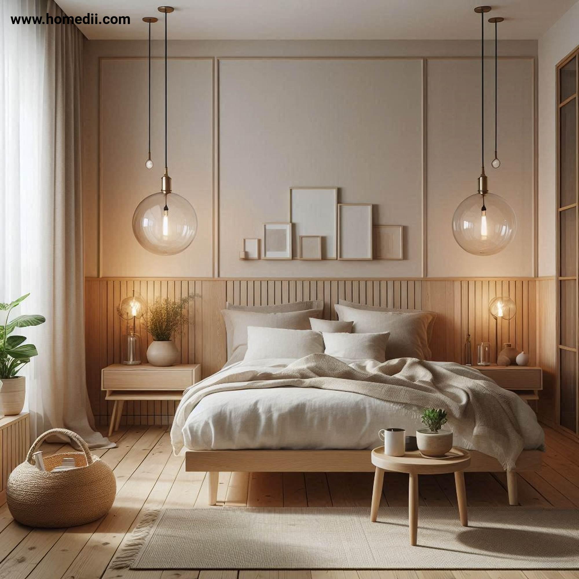 Scandinavian Bedroom - Use Statement Lighting with Pendant Lights, Bedside Sconces, Warm-Toned Lamps!