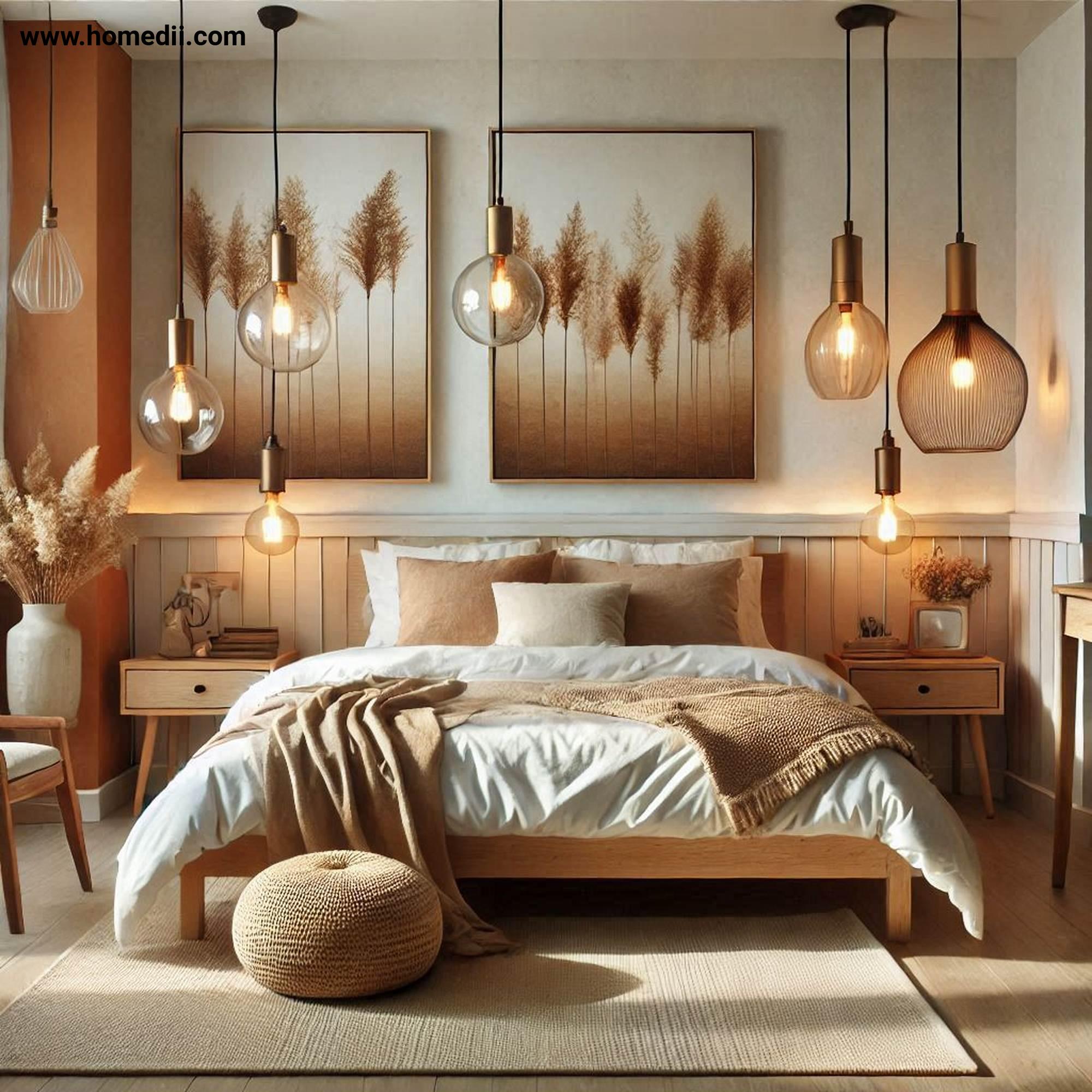 Scandinavian Bedroom - Use Statement Lighting with Pendant Lights, Bedside Sconces, Warm-Toned Lamps!