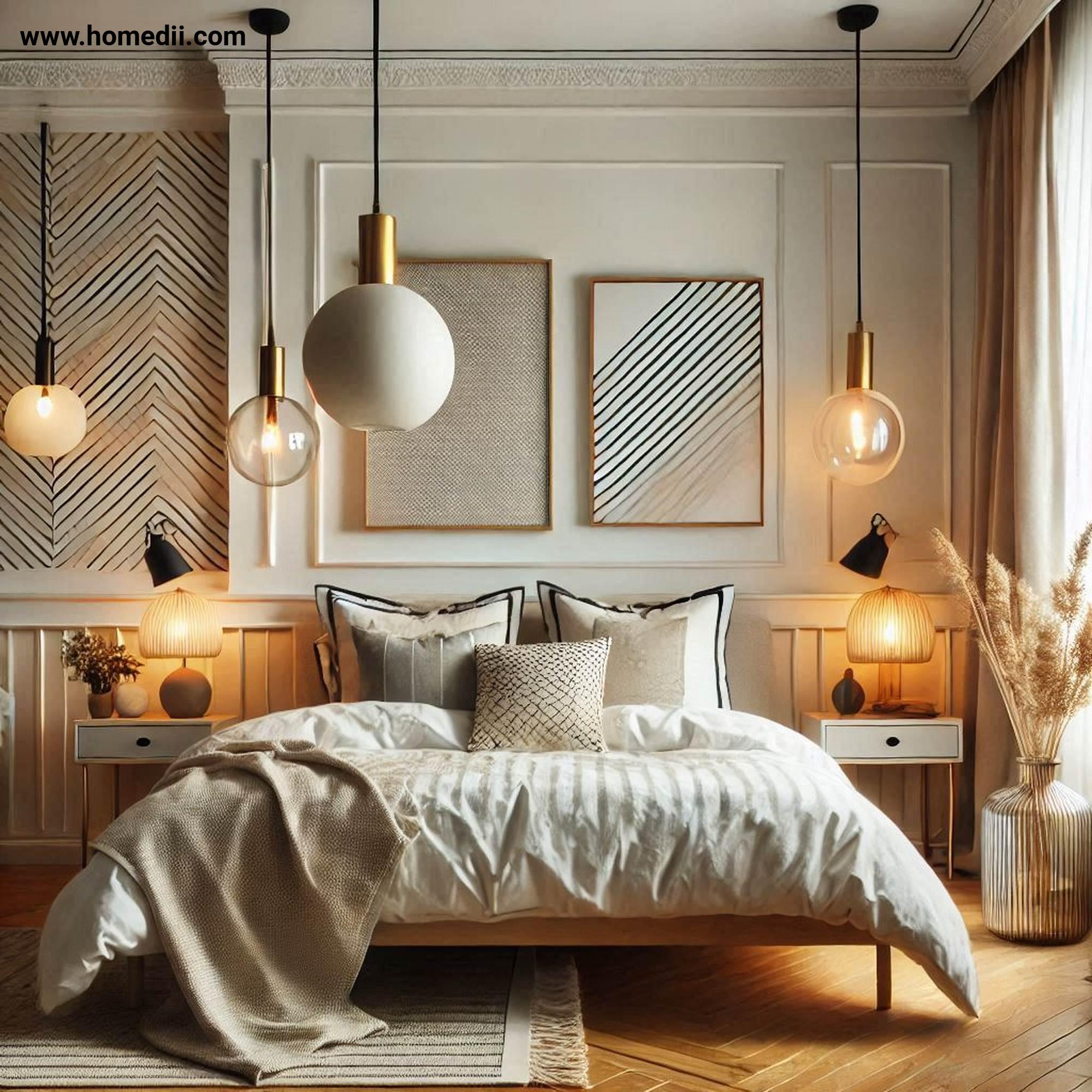 Scandinavian Bedroom - Use Statement Lighting with Pendant Lights, Bedside Sconces, Warm-Toned Lamps!