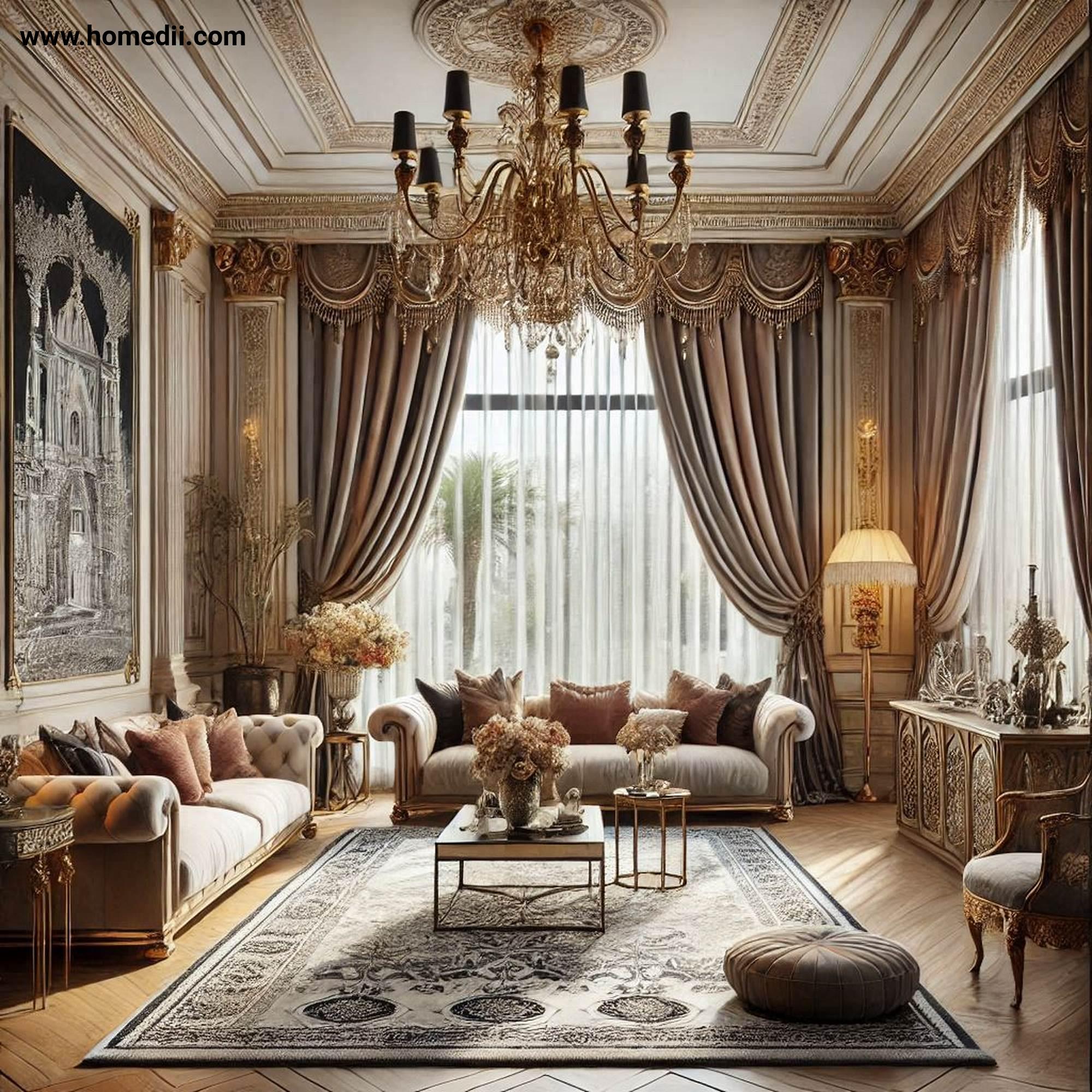 Traditional Living Room - Add Elegant Window Treatments with Heavy Drapes, Valances, Floor-Length Curtains, Velvet, Brocade!