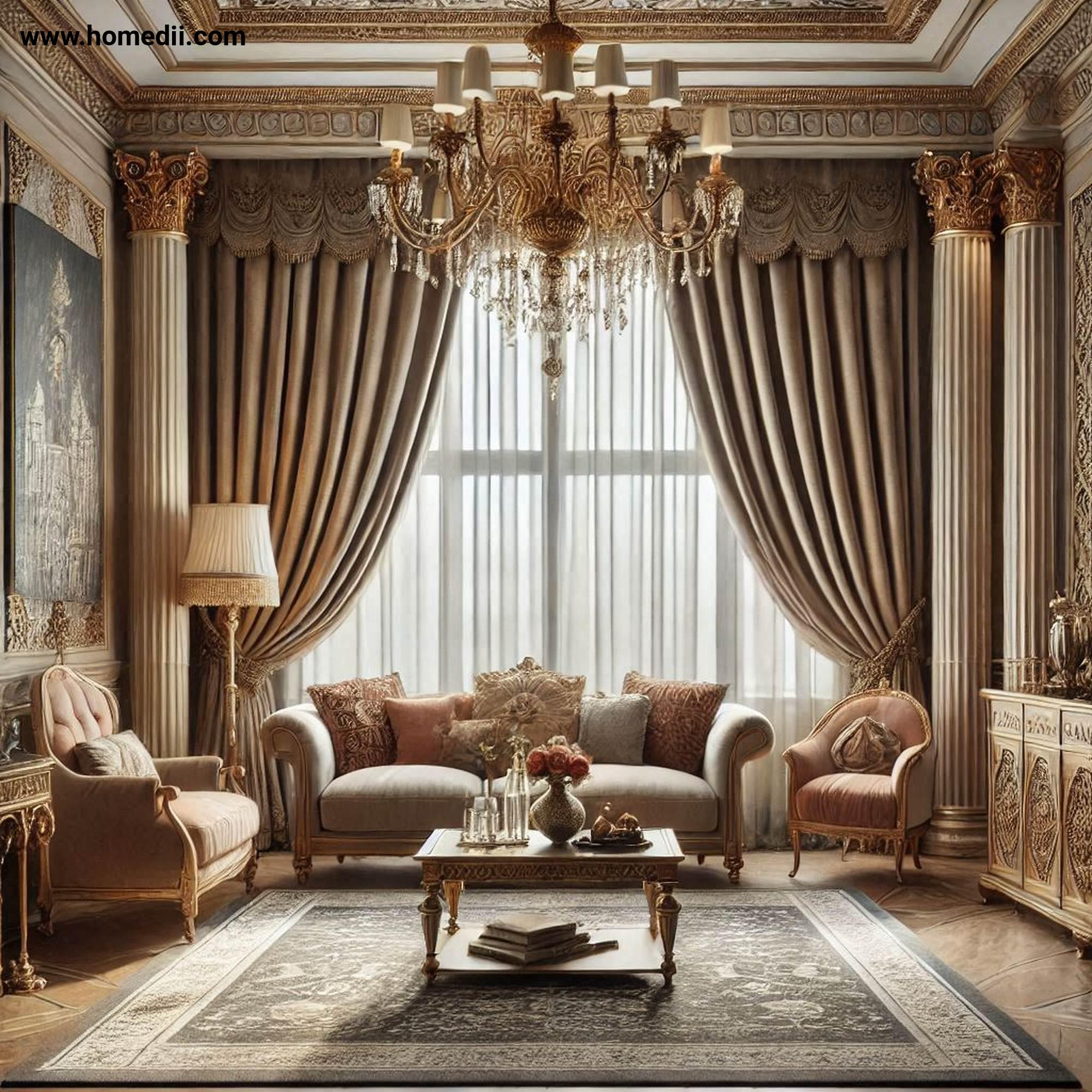 Traditional Living Room - Add Elegant Window Treatments with Heavy Drapes, Valances, Floor-Length Curtains, Velvet, Brocade!