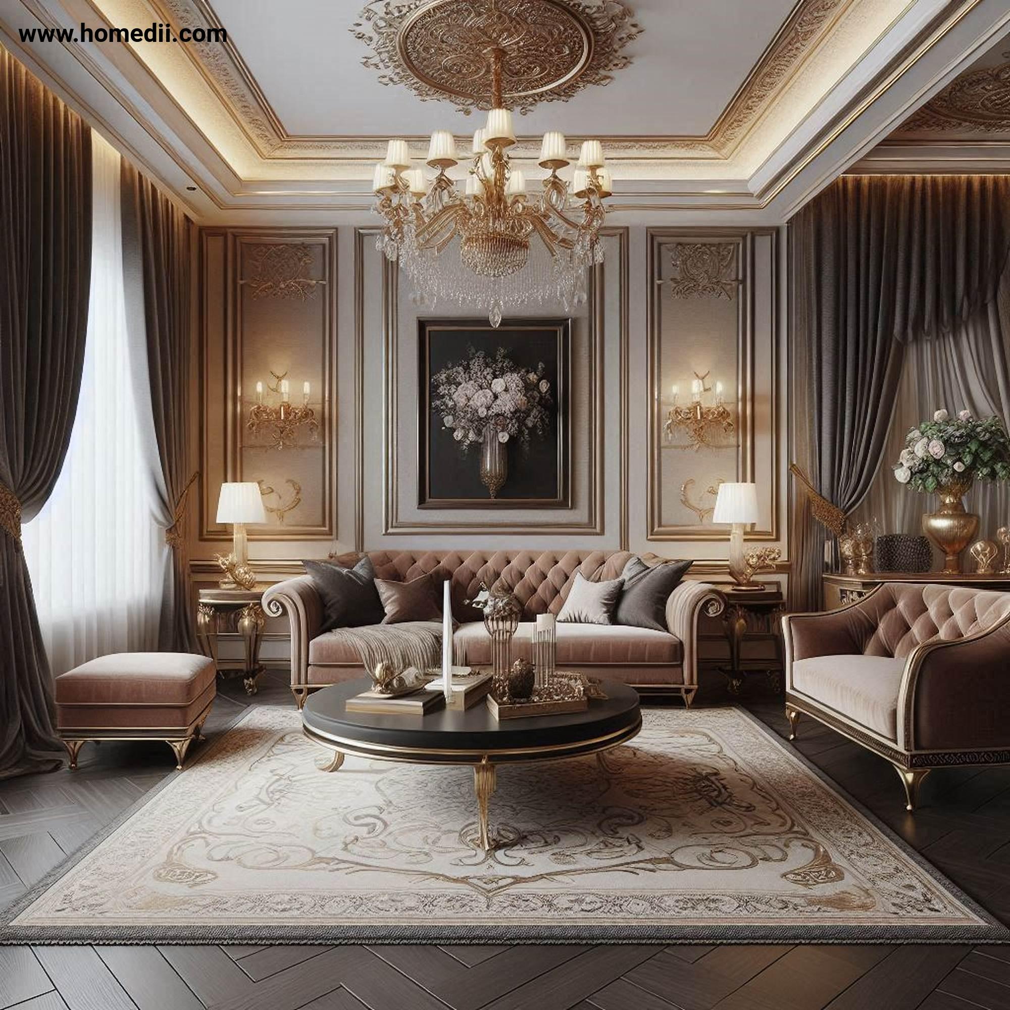 Traditional Living Room - Add Elegant Window Treatments with Heavy Drapes, Valances, Floor-Length Curtains, Velvet, Brocade!