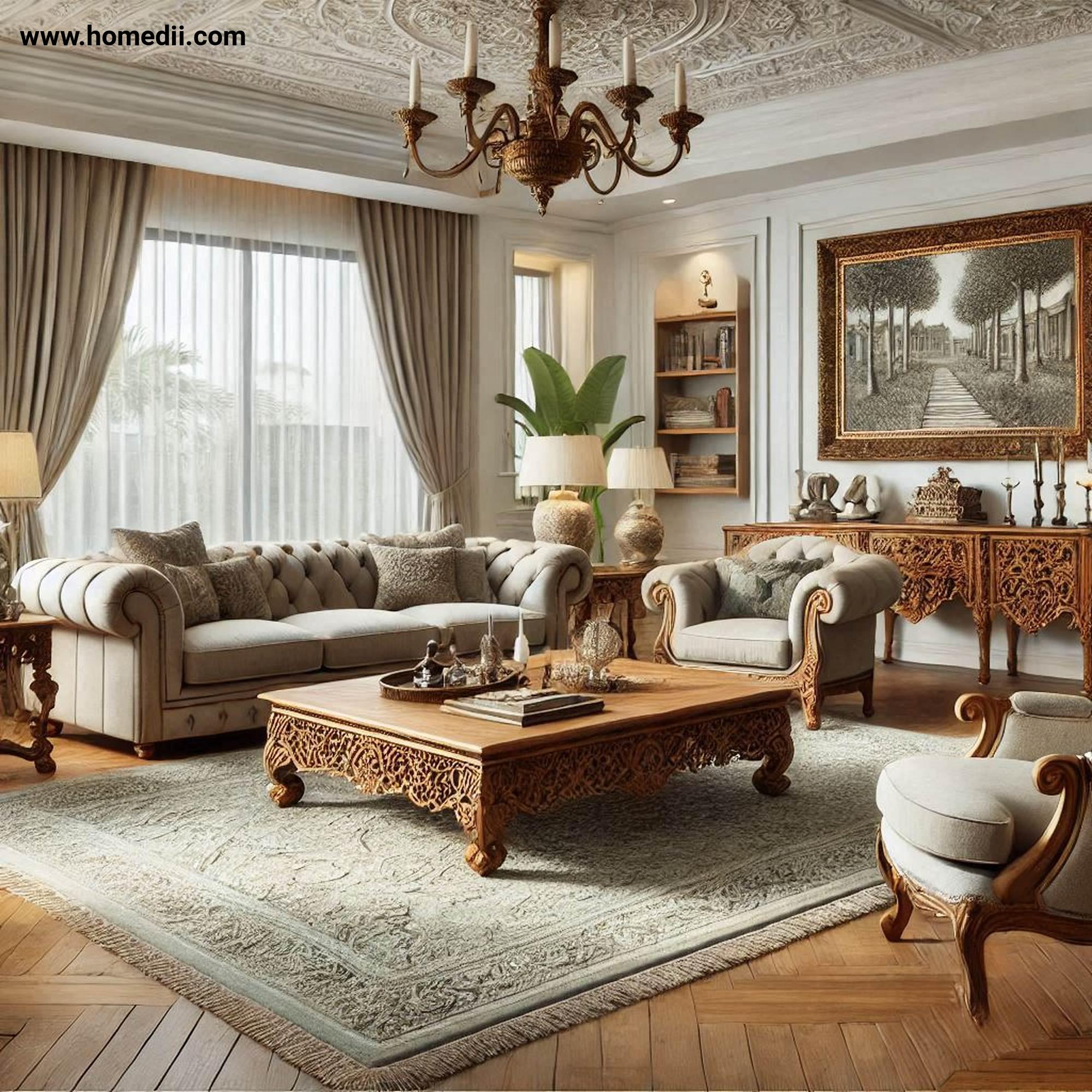 Traditional Living Room - Choose Classic Furniture Pieces with Rolled-Arm Sofas, Wingback Chairs, Carved Wooden Coffee Tables!