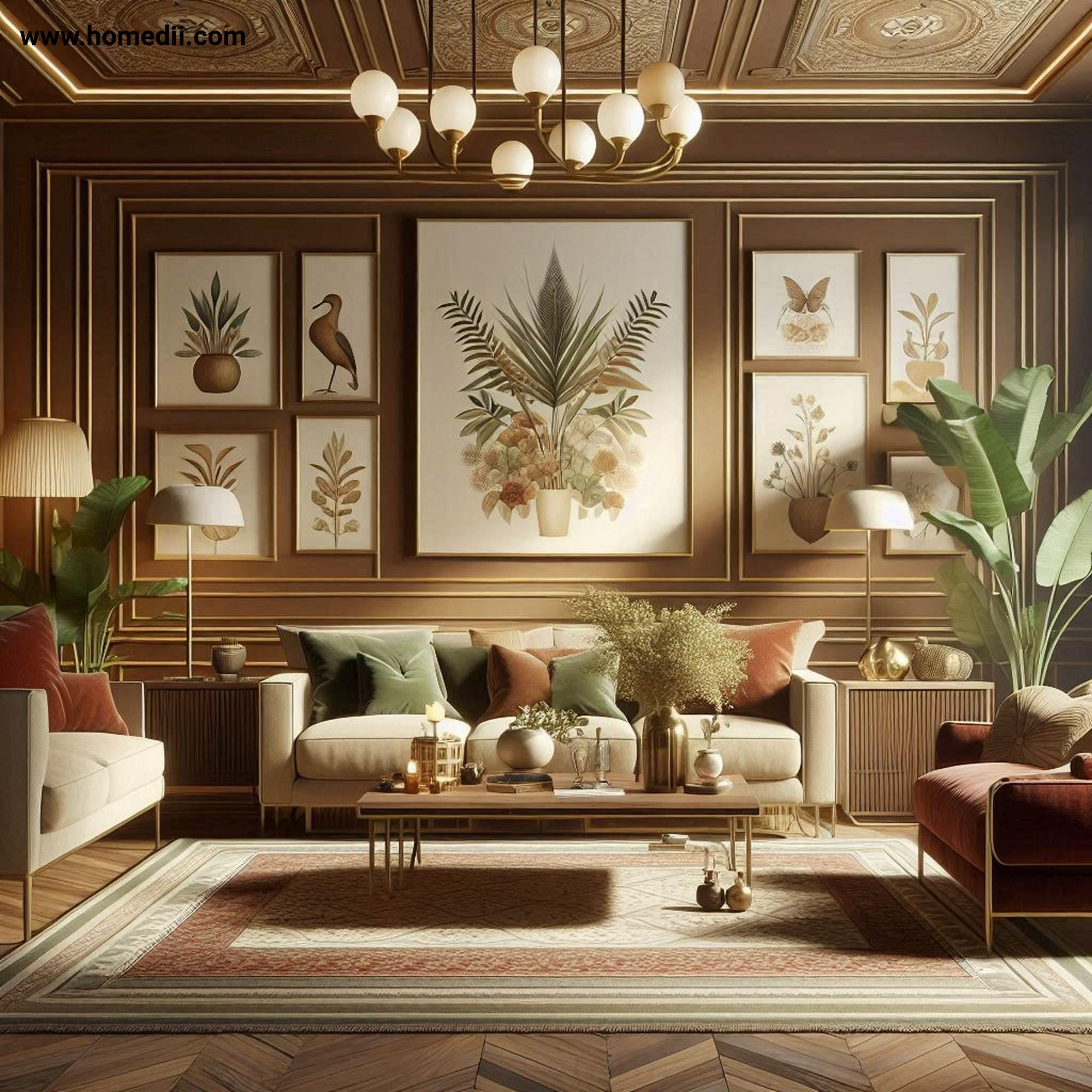 Traditional Living Room - Embrace A Warm And Rich Color Palette with Deep Reds, Forest Greens, Golden Yellows, Beige, Cream!