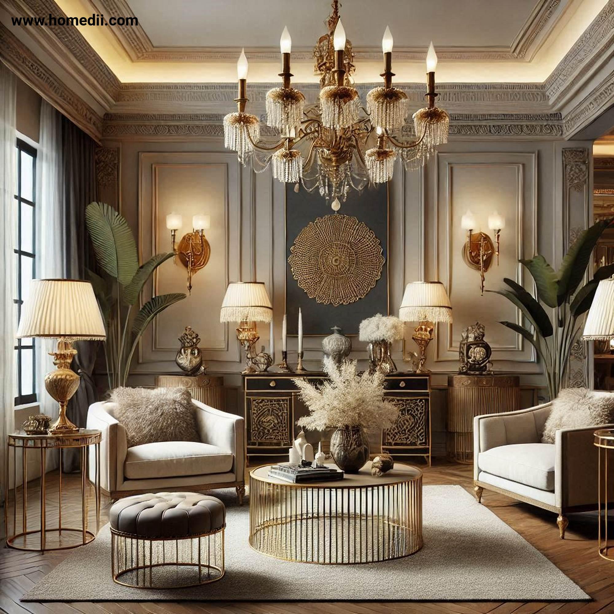 Traditional Living Room - Focus On Statement Lighting with Chandeliers, Brass Sconces, Decorative Table Lamps!