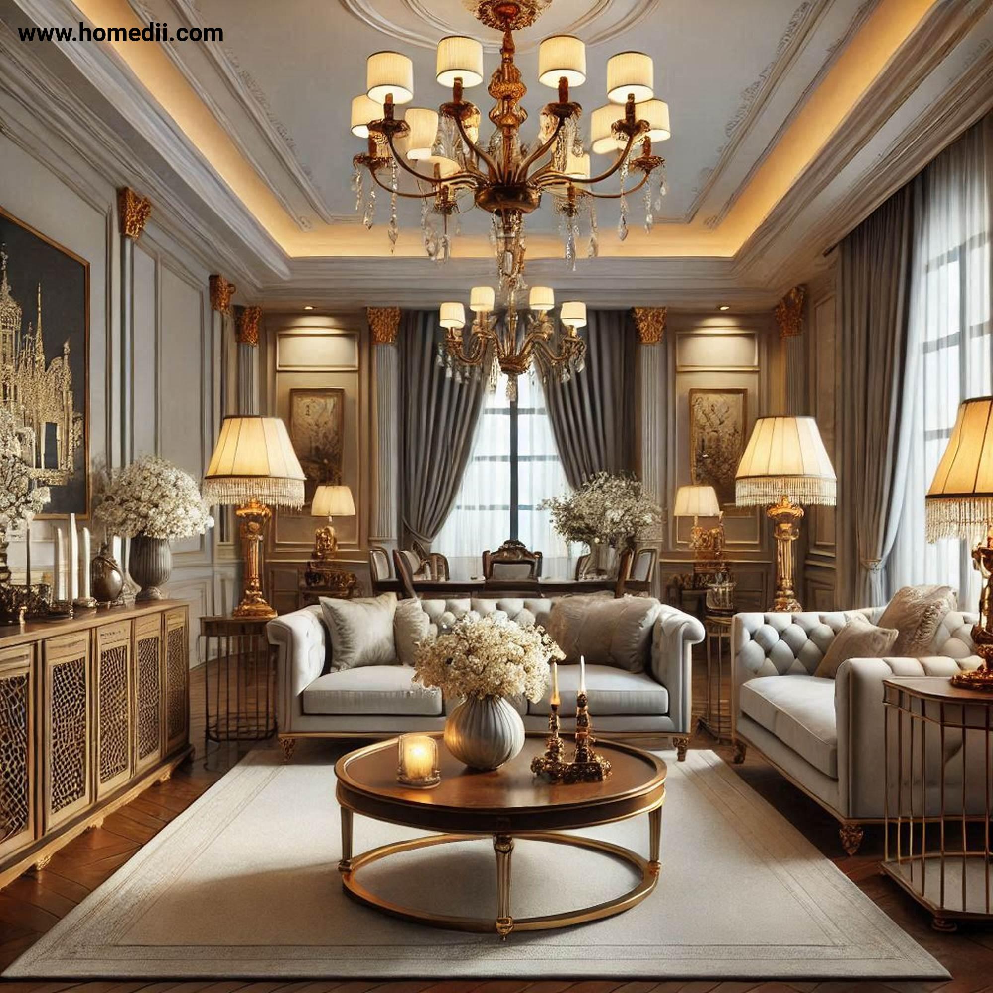 Traditional Living Room - Focus On Statement Lighting with Chandeliers, Brass Sconces, Decorative Table Lamps!