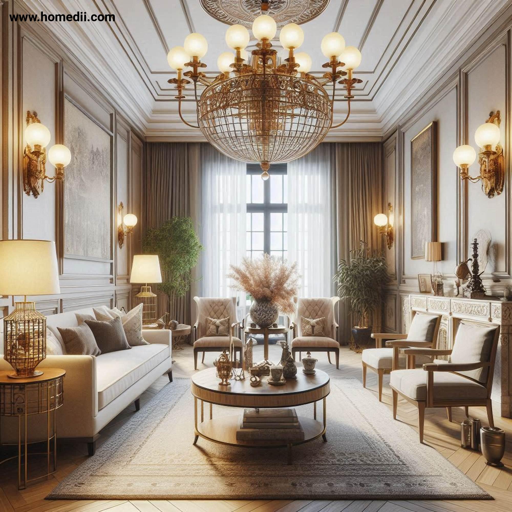 Traditional Living Room - Focus On Statement Lighting with Chandeliers, Brass Sconces, Decorative Table Lamps!