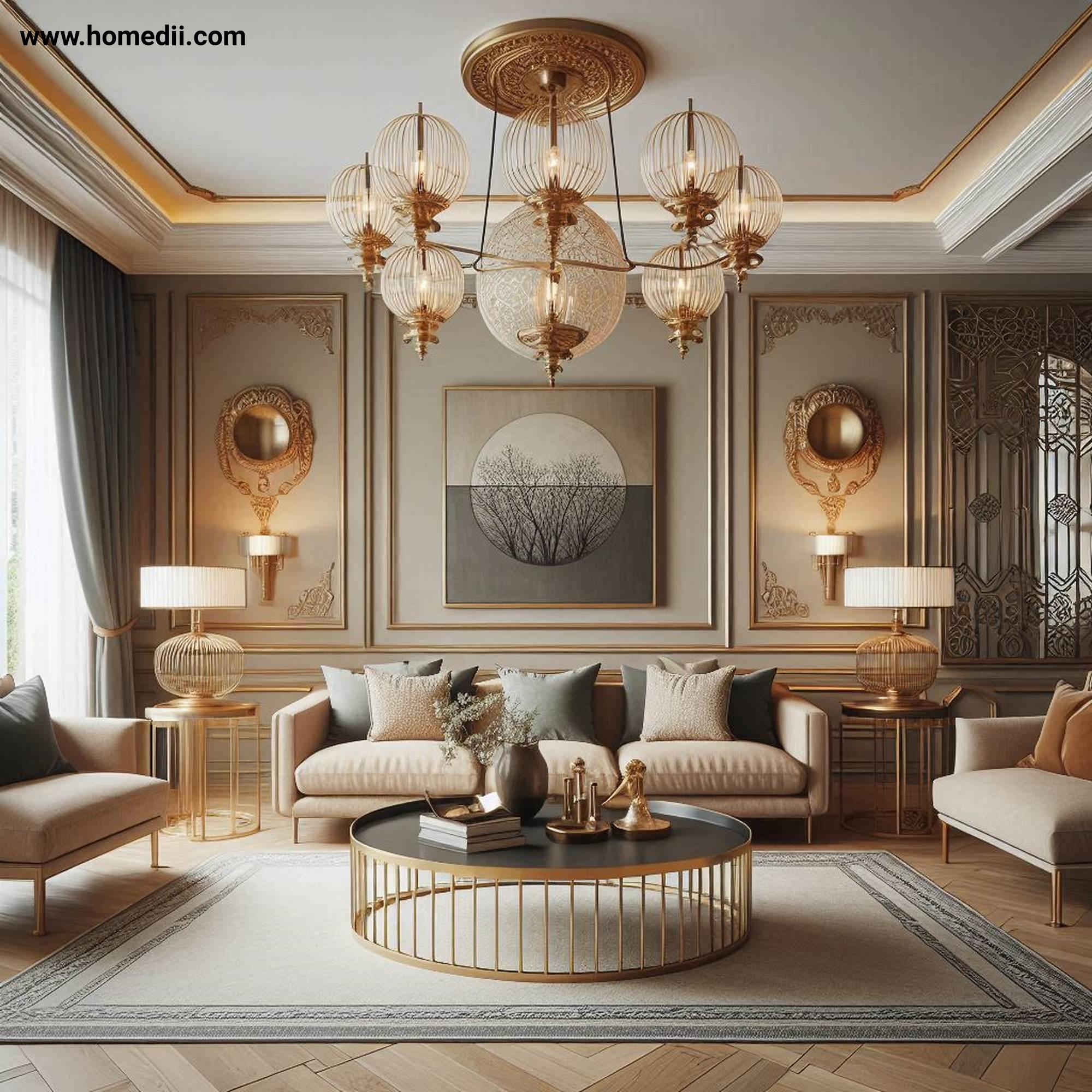 Traditional Living Room - Focus On Statement Lighting with Chandeliers, Brass Sconces, Decorative Table Lamps!