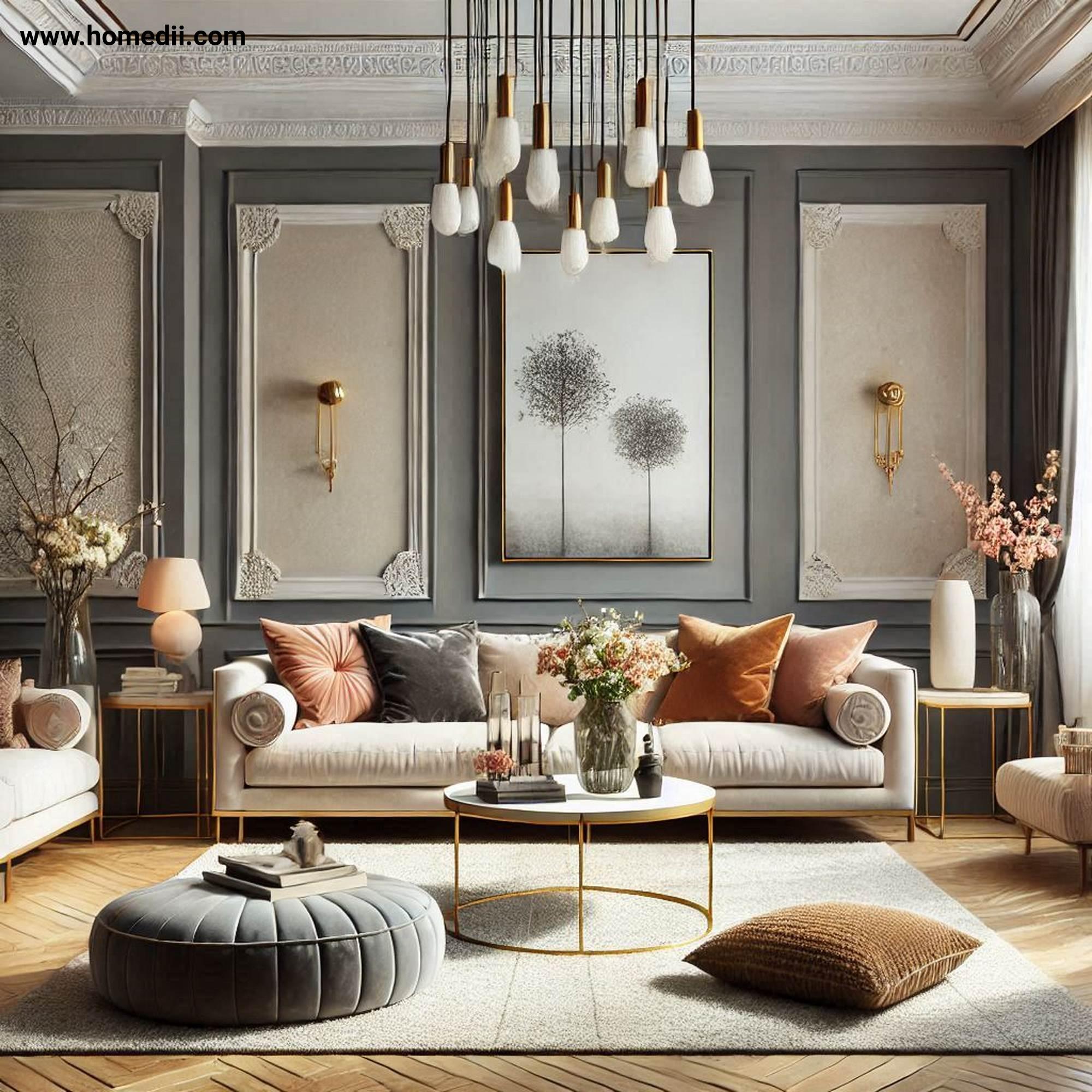 Traditional Living Room - Include Rich Textures with Plush Upholstery, Velvet Cushions, Textured Rugs!