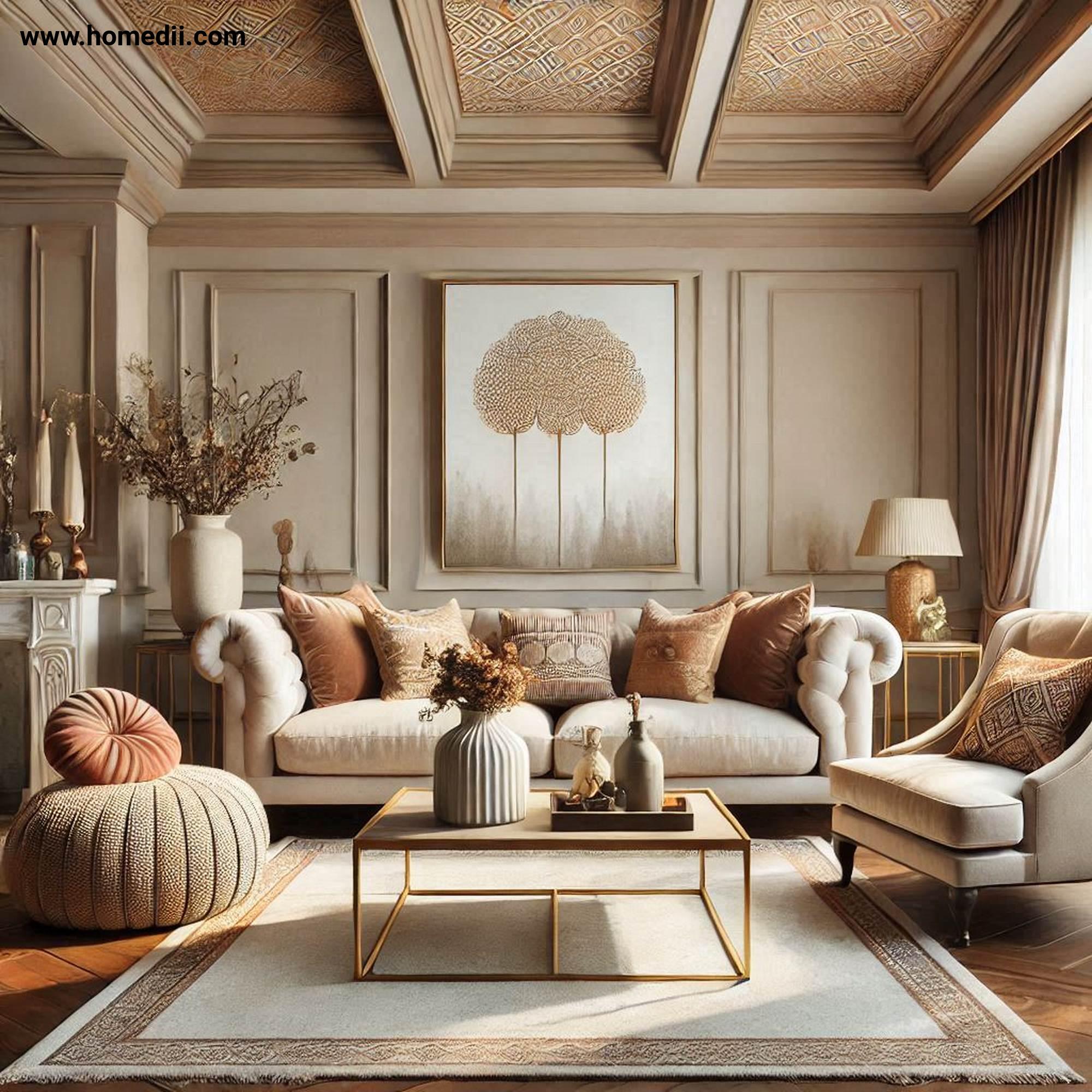 Traditional Living Room - Include Rich Textures with Plush Upholstery, Velvet Cushions, Textured Rugs!